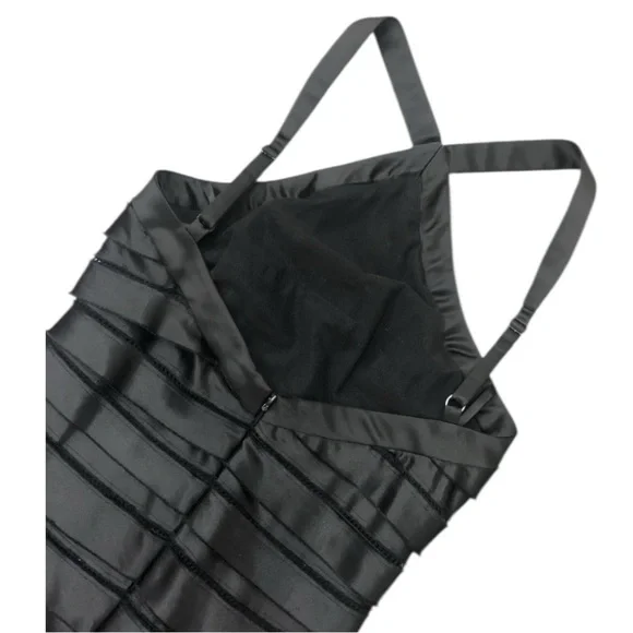 BCBGMaxAzria Black Satin Halter Tiered Mini Dress Cocktail Party Dress Size 4 - Picture 7 of 10